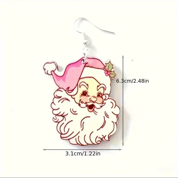 Vintage style pink-hat Santa resin drop earrings new with tags NWT Christmas - Picture 4 of 4